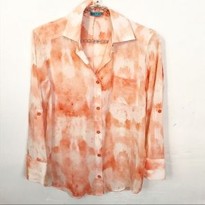 Alice + Olivia l Peach Watercolor Silk Blouse